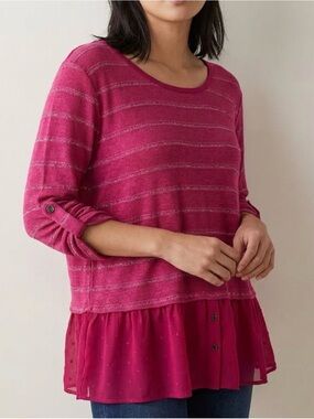 NWT Kaktus Metallic Stripe Layered Knit Top - Size XL 0456